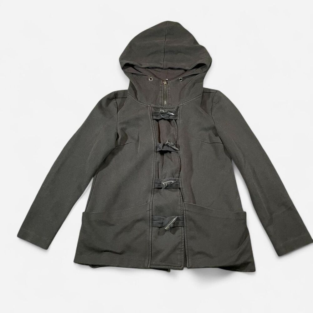 Kensie Y2K Black Hooded Duffle Coat with D-Ring Buckles Size XS